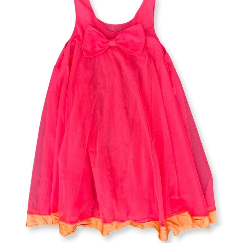 Vintage 60s 70s Pink Orange Babydoll Nightie Semi Sheer Mini Dress w/ Bow